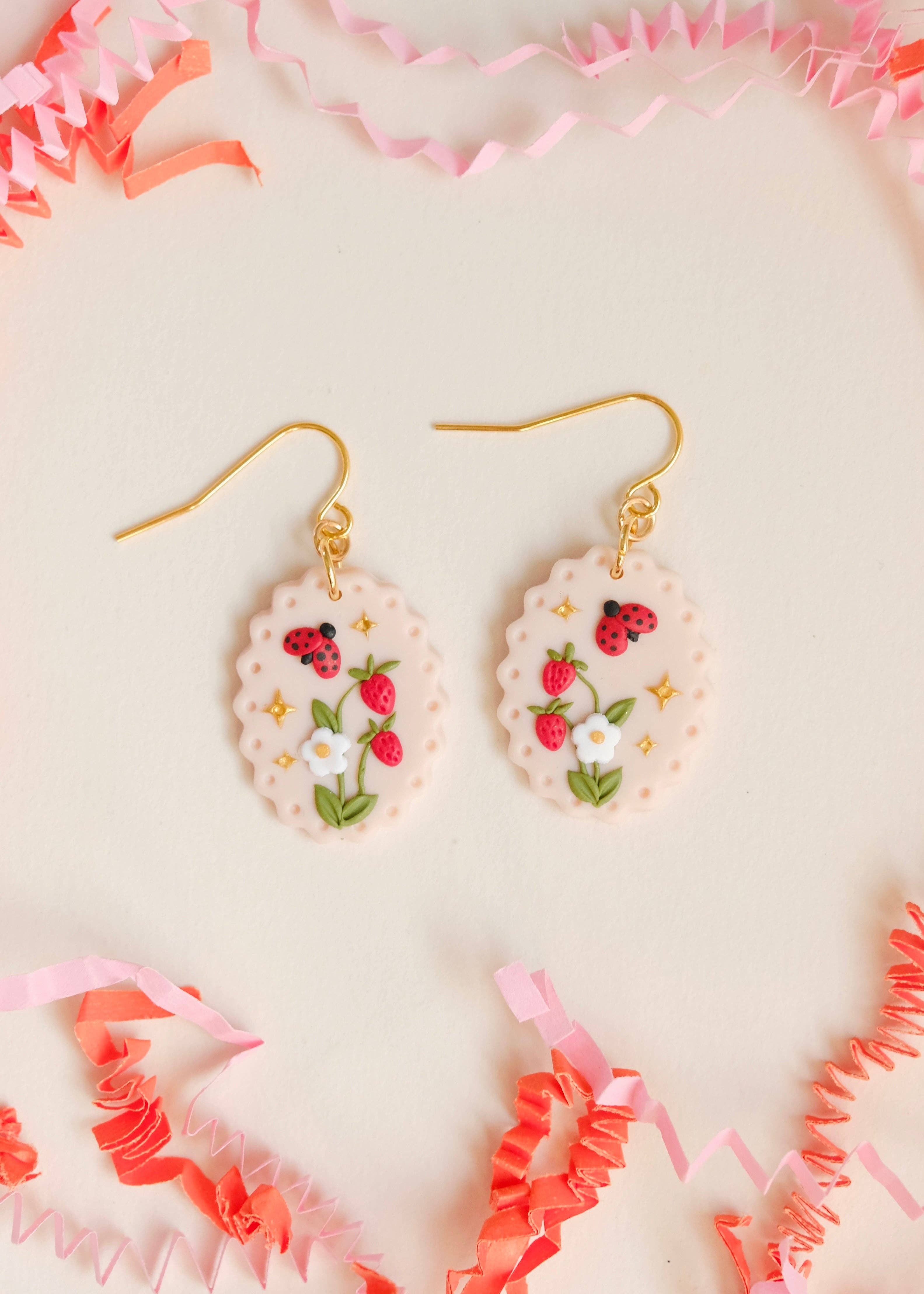 Valley + Vetiver - Wholesale Dangle Earrings - Ladybugs & Strawberries Clay Earrings