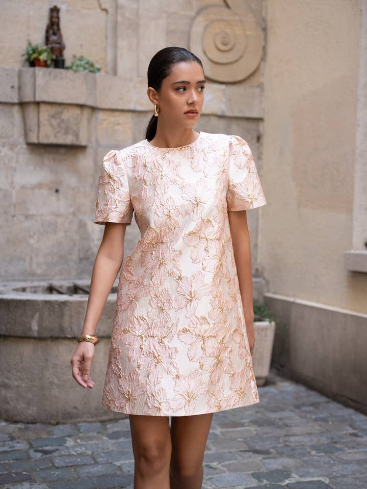 Pink Floral Jacquard Dress - CK08393 for wholesale on Faire1