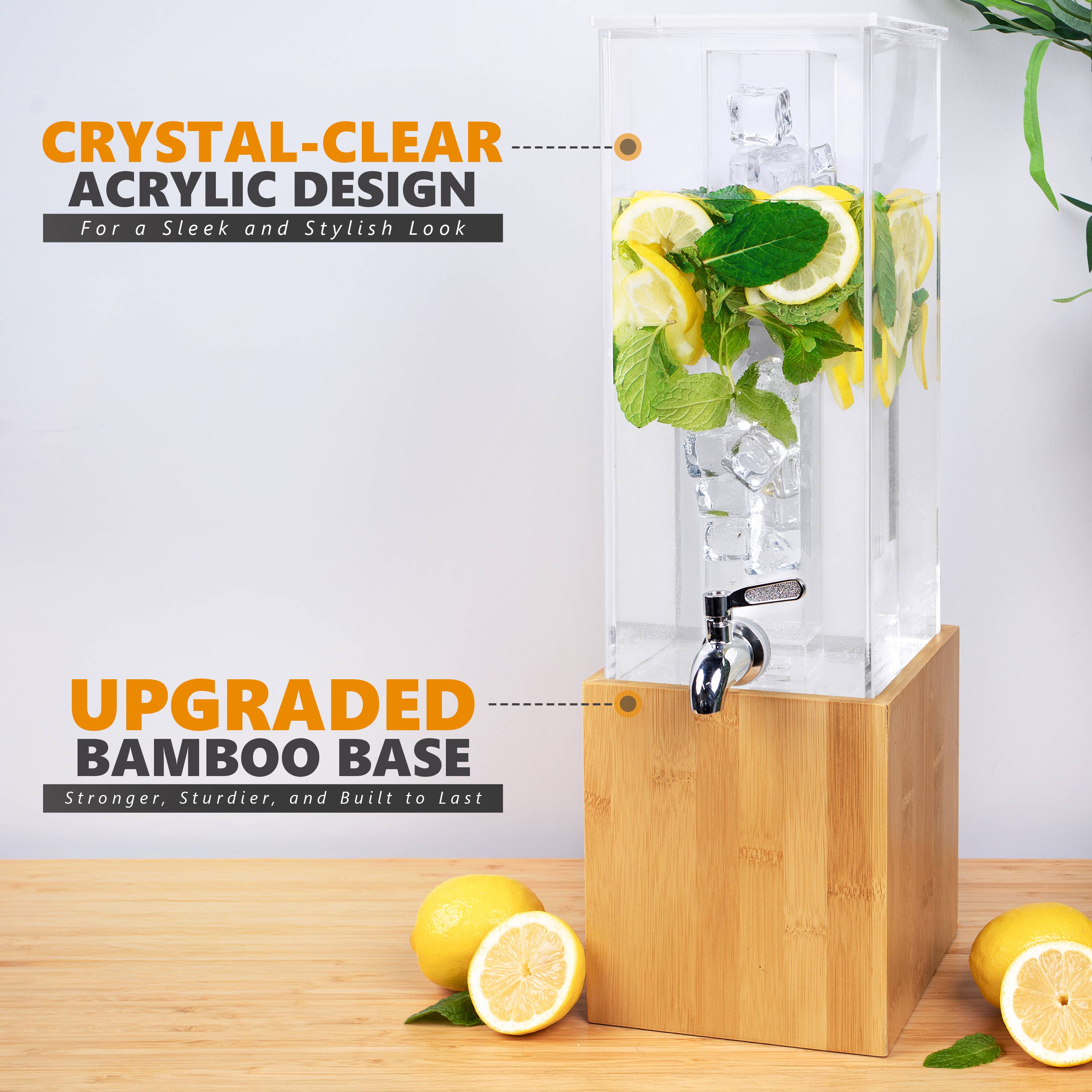 KSESTOR - Wholesale Drink Dispenser - Acrylic Beverage Dispenser with Bamboo Stand - 1.25 GALLON5
