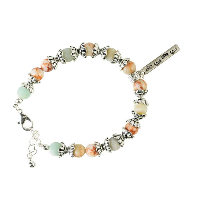 Dicksons - Wholesale Beaded Bracelet - Bead Bracelet Footprints Coral/Aqua