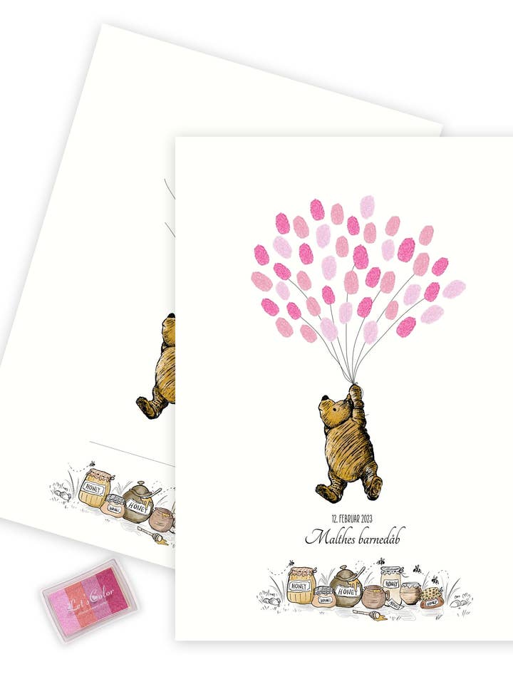 Impressão digital - Ursinho Puff com balão (rosa) por atacado de Mouse and Pen Illustration ApS