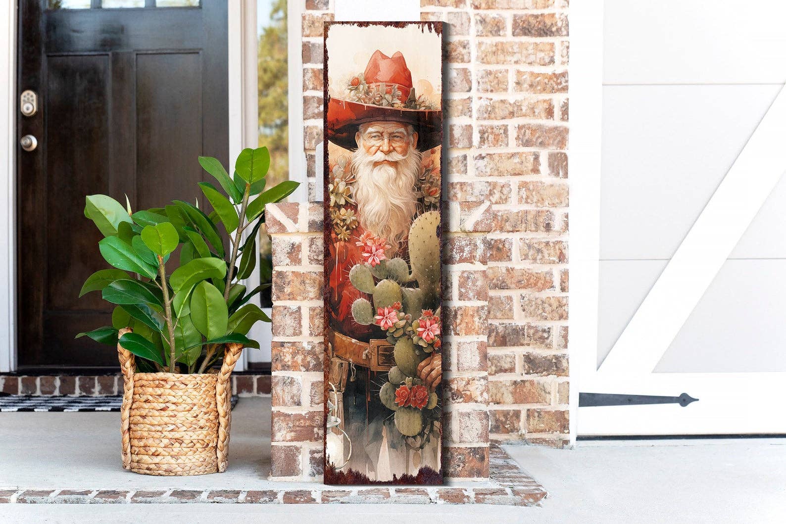 TX USA Corporation – Großhandel Schild für Außenbereich – Cowboy-Weihnachtsmann-Weihnachtsschild für die Veranda | Rustikale Bauernhaus-Willkommensdekoration für draußen4