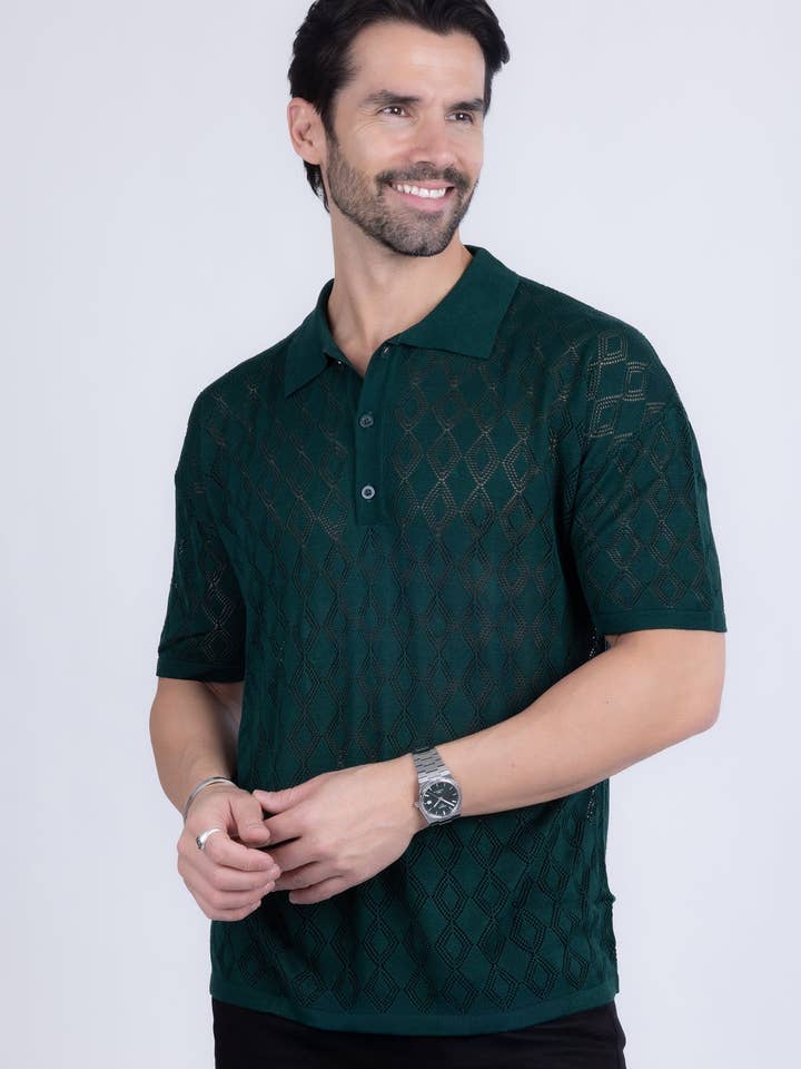 BARABAS - Venta al por mayor Polo - Hombre - Camisetas Polo Transparentes Elásticas Geométricas para Hombre 5P124