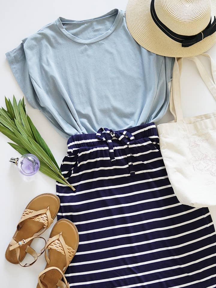 42POPS - Wholesale Skirt - Women's - ",,...Stripe Self Tie Tulip Hem Skirt