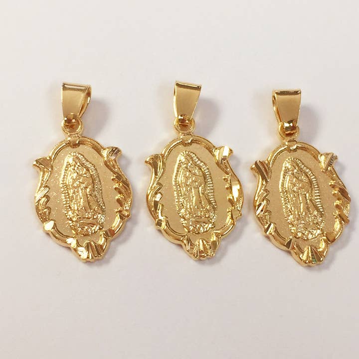 The Bead Bazaar - Wholesale Individual Charm/Pendant - 18K Gold Filled Guadalupe Religious Medal Pendant For Necklace, Virgen De Guadalupe, Our Lady of Guadalupe Religious Charm, Catholic Charms