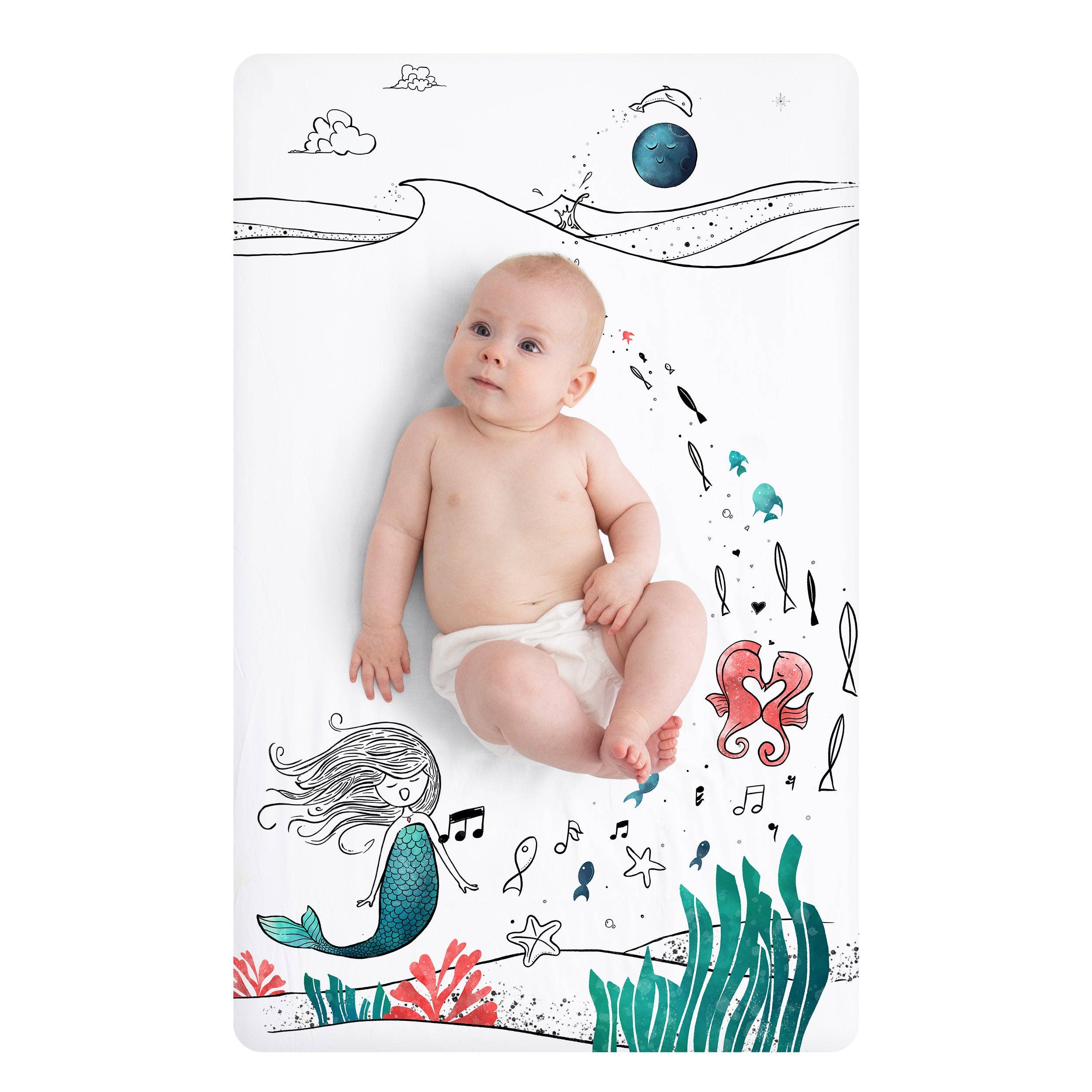 Jump Off Jo - Wholesale Cot/Crib Sheets - Moonlight Mermaid Fitted Mini Crib Sheet0