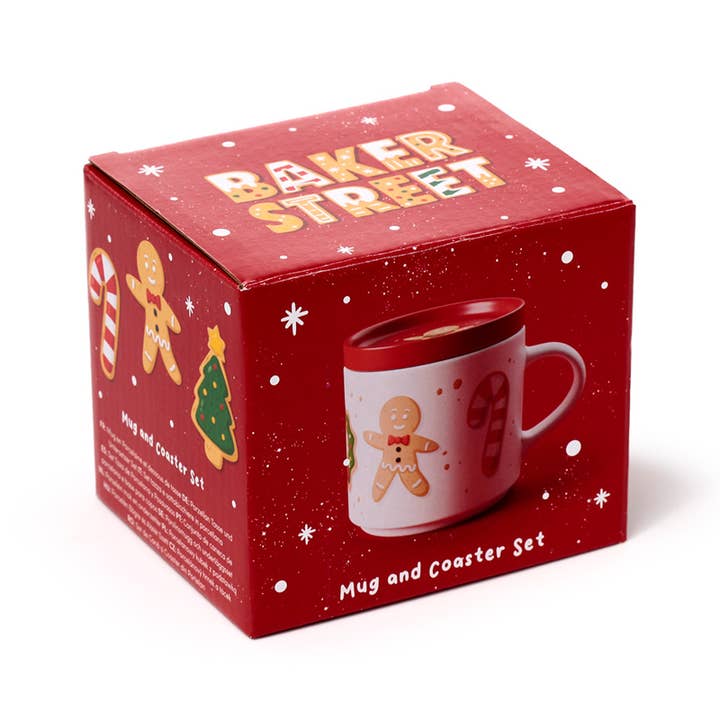 Puckator EU - Vente Tasse à café - Ensemble de tasses de Noël en porcelaine Baker Street avec couvercle