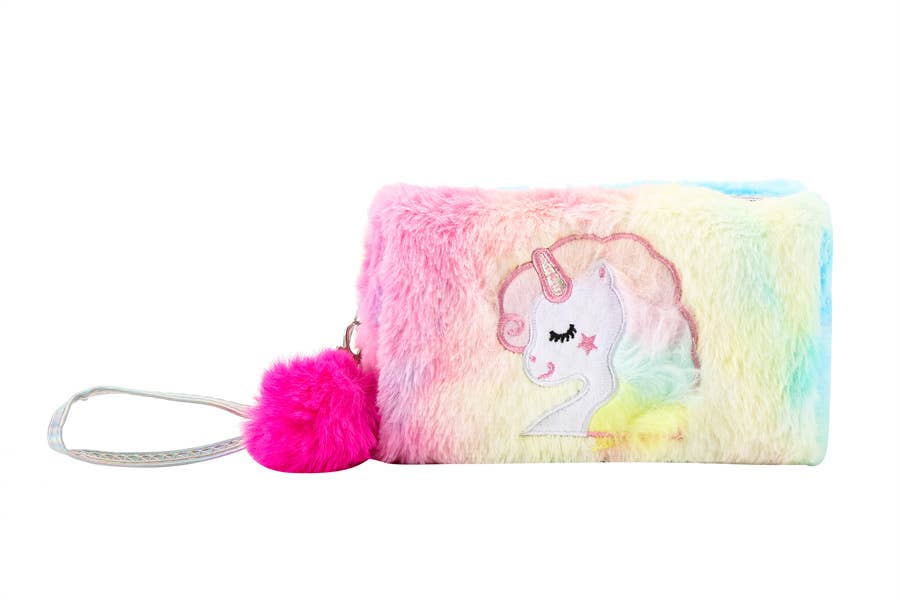 Nima Accessories Inc – wholesale Make-up/cosmetic bag – Ladies Unicorn Theme Faux Fur Cosmetic Bag4