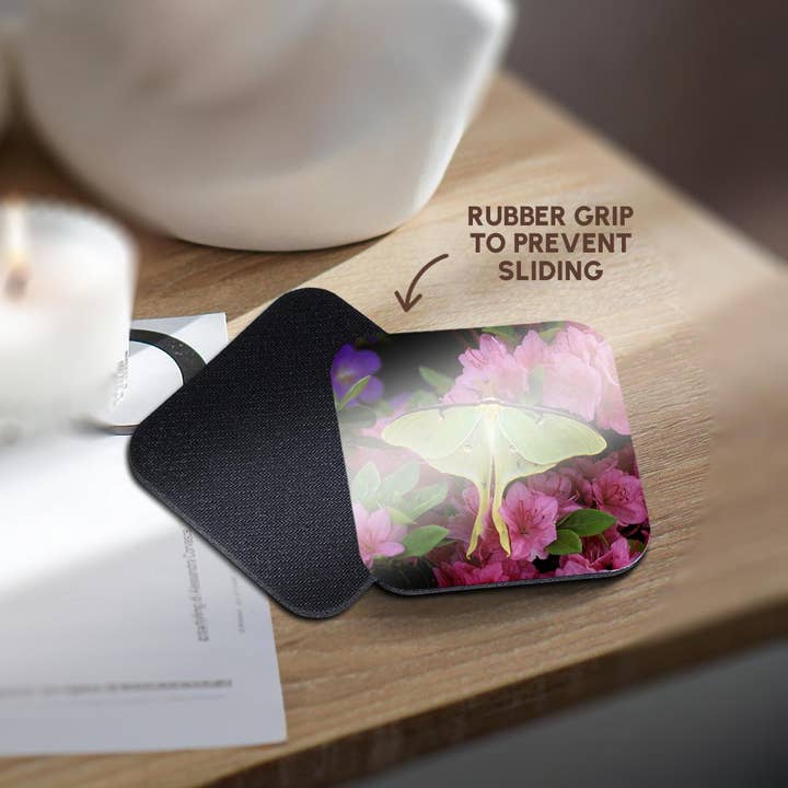 3dRose - Wholesale Coasters - 3dRose, USA, Pennsylvania, Luna moth insect, pink azaleas - US39 BJA0010 - Jaynes Gallery, Coaster10