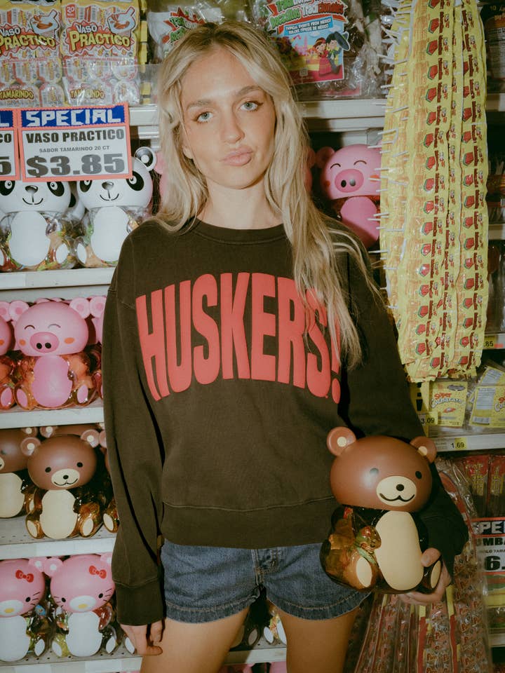 LivyLu - Wholesale Graphic Sweatshirt - Women's - Nebraska Huskers Mono Puff Ink Smoke Hi-Dive Sweatshirt1