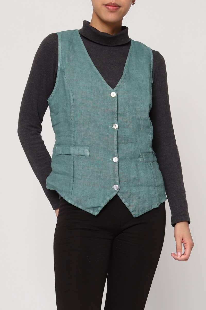 LÉA & LUC - Wholesale Button Down Shirt - Women's - Sleeveless shirt in 100% Linen REF. 514626