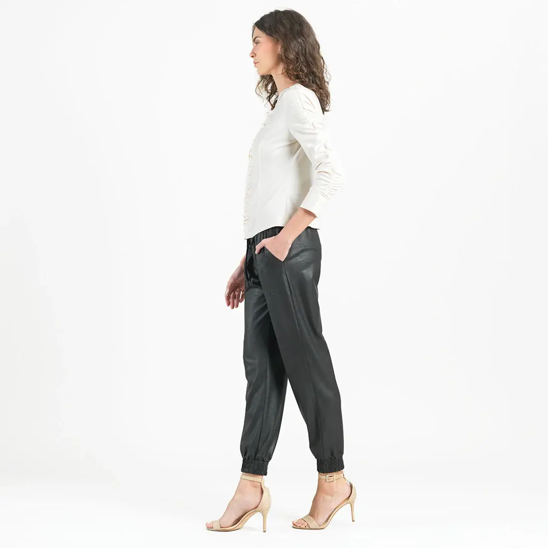 Clara Sunwoo – wholesale Leather jacket – Women′s – JK83 - Liquid Leather ™ Ruched Detail Jacket10