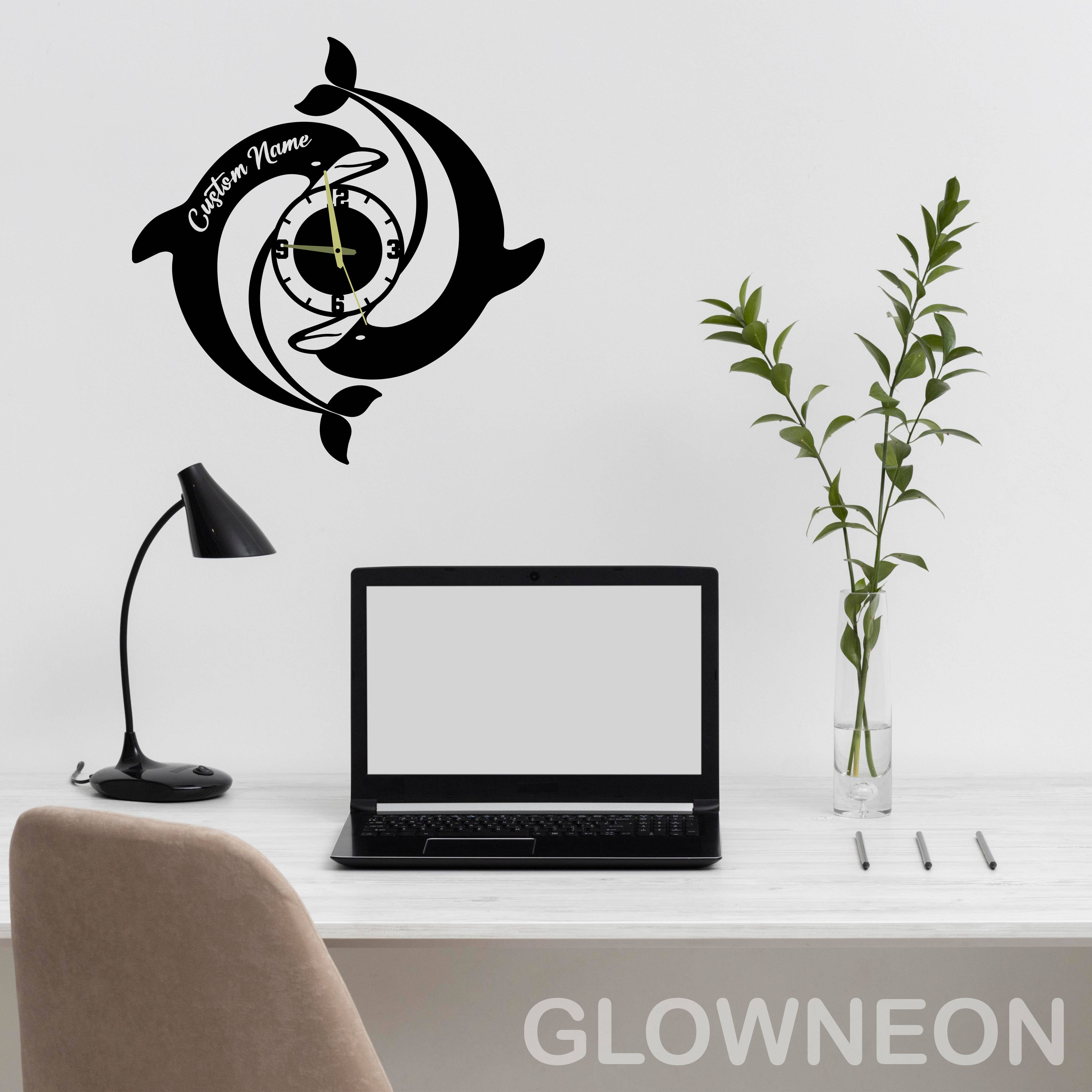 Glow Neon - Wholesale Wall Sign - Personalized Wall Clock Dolphin, Ocean Dolphin Metal Clock2