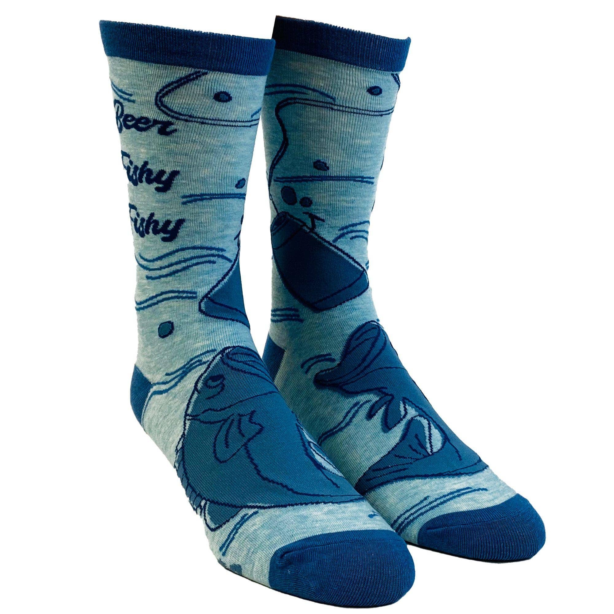 Blue Men's Beer Fishy Fishy Funny Fish Fishing Socks Fun Western for wholesale on Faire1