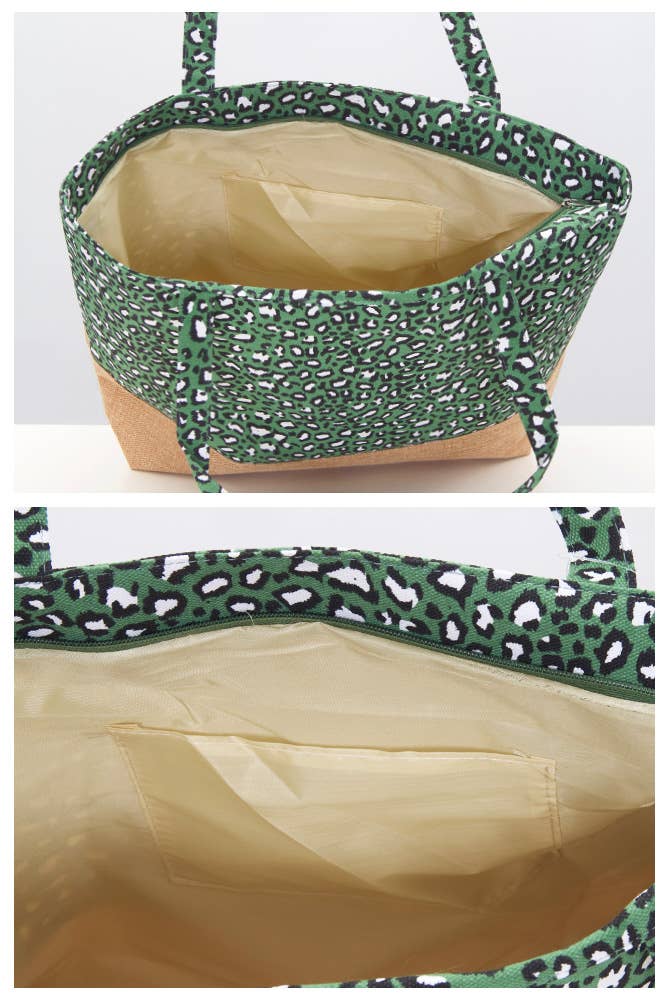 Hana - Vendita all'ingrosso Borsa tote - Donna - Borsa tote in juta con stampa leopardata15