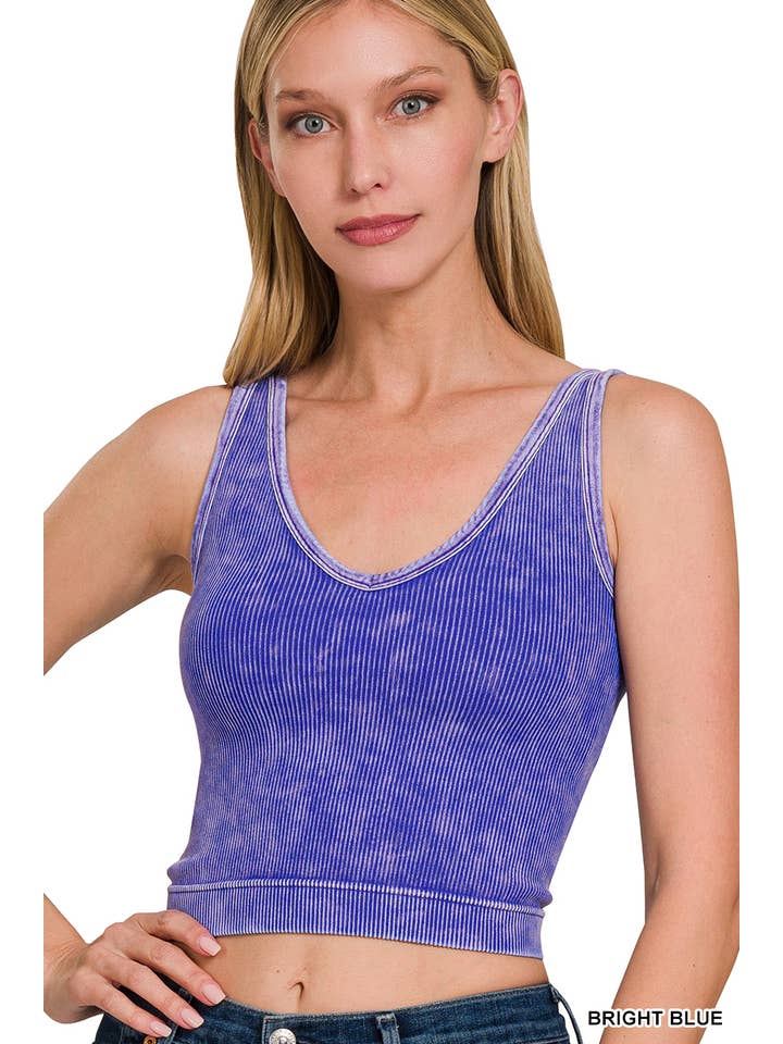 Vanilla Monkey - Wholesale Tank Top - Women's - 2 Way Neckline Washed Ribbed Cropped Tank Top