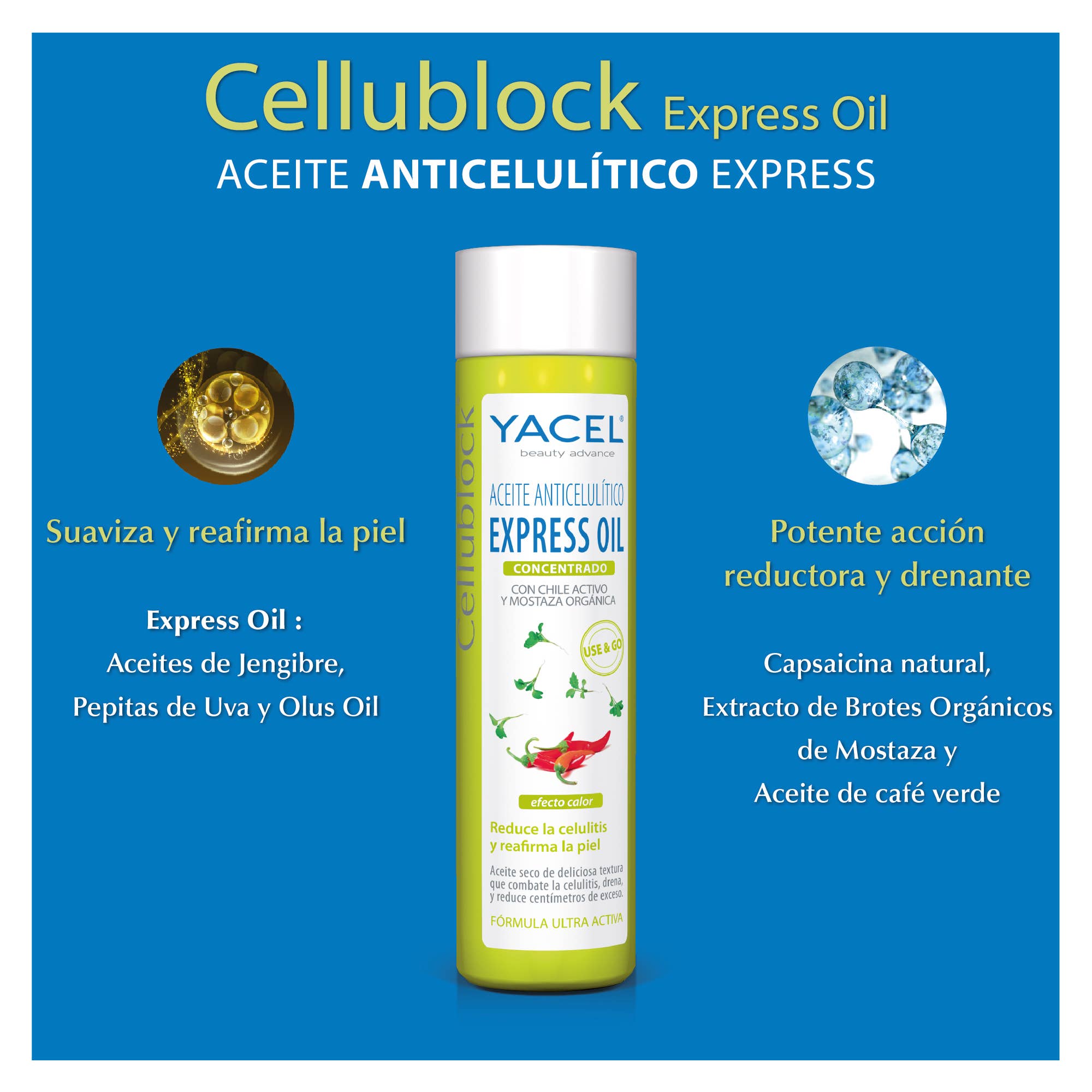 Laboratorios Phergal - Vendita all'ingrosso Olio bagno/corpo - Yacel Cellublock Express Oil olio anti-cellulite a rapido assorbimento1