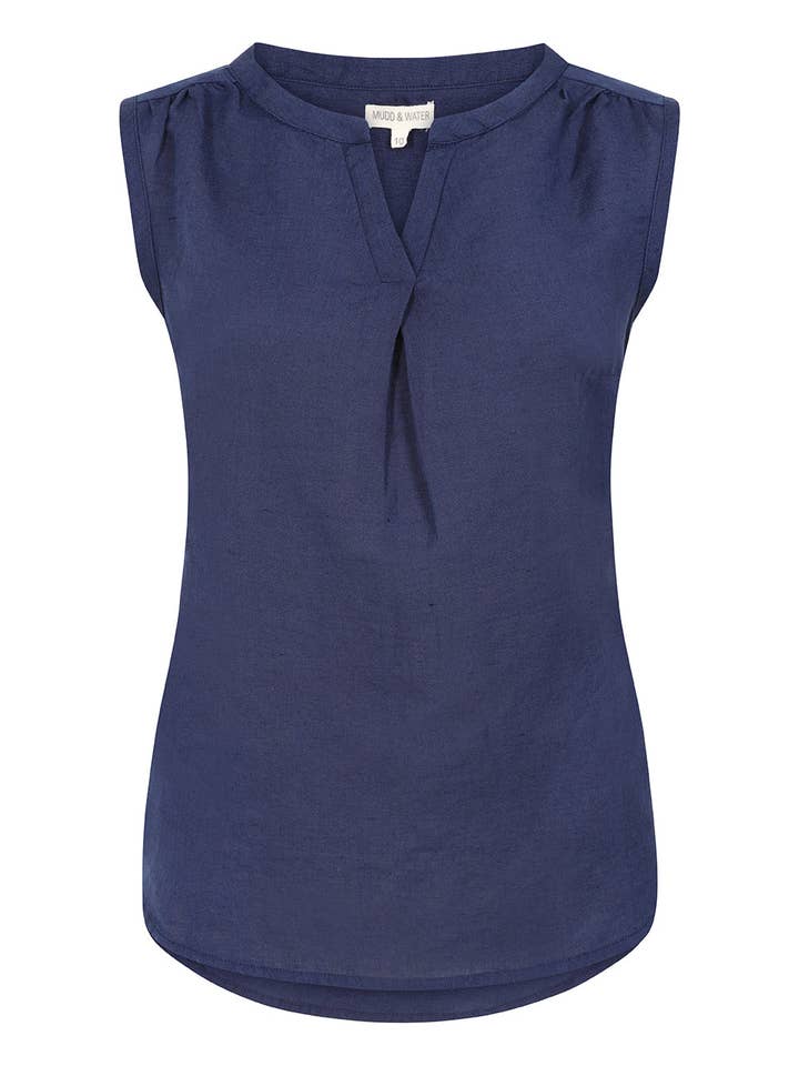 Sunrise Blouse - Navy - Organic Cotton Linen Blend for wholesale by Mudd & Water