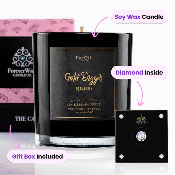 24K Gold Digger Diamond Candle for wholesale by ForeverWick Candle Co