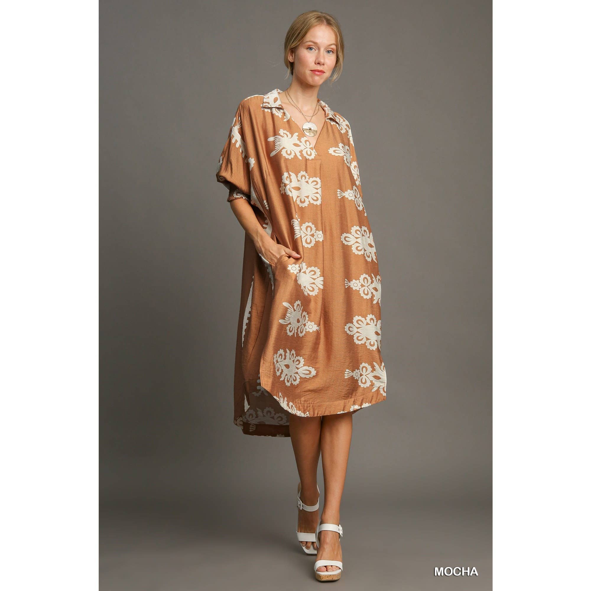 BNS - Vente Robe – femme - Robe mi-longue à col en V à imprimé abstrait avec poche3