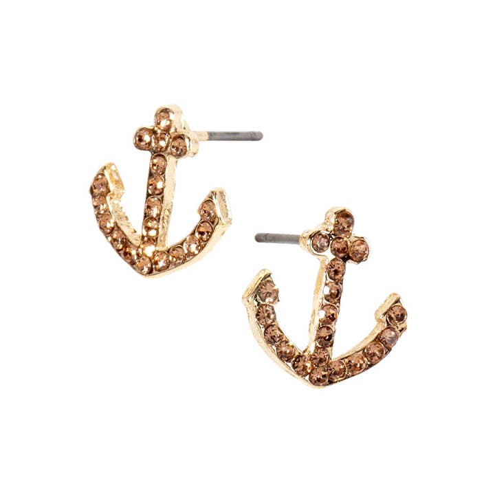 Sensibling Corp. - Venta al por mayor Pendientes de botón/aretes de poste - Pendientes de botón con ancla pavimentada de cristal de imitación.25