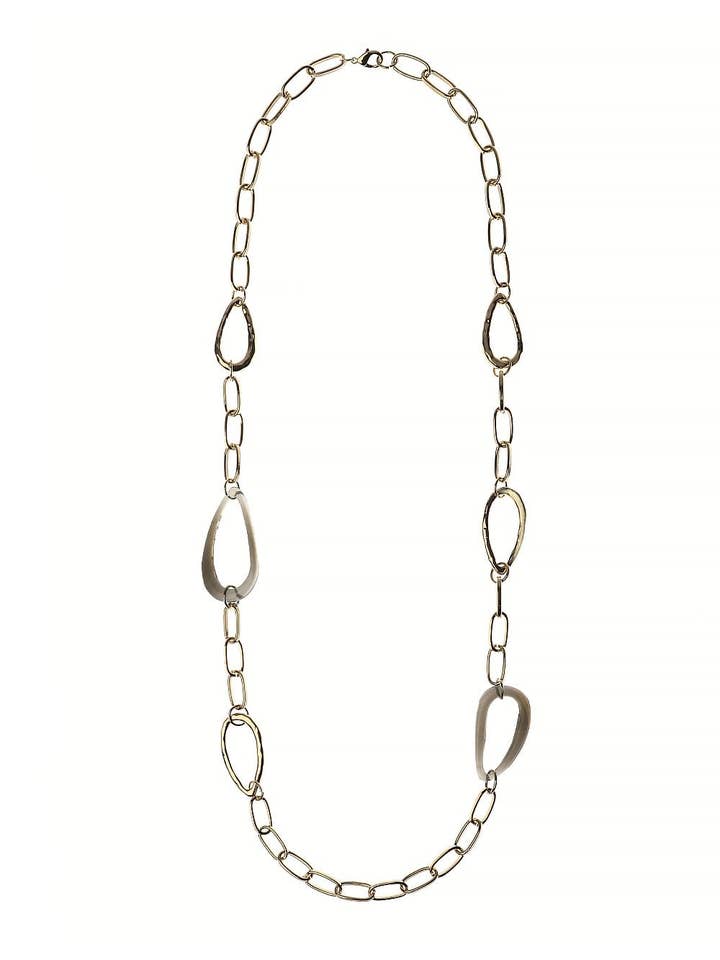 Gold Long with Oval Stations Necklace for wholesale by Oceanic Jewellers - Majique London