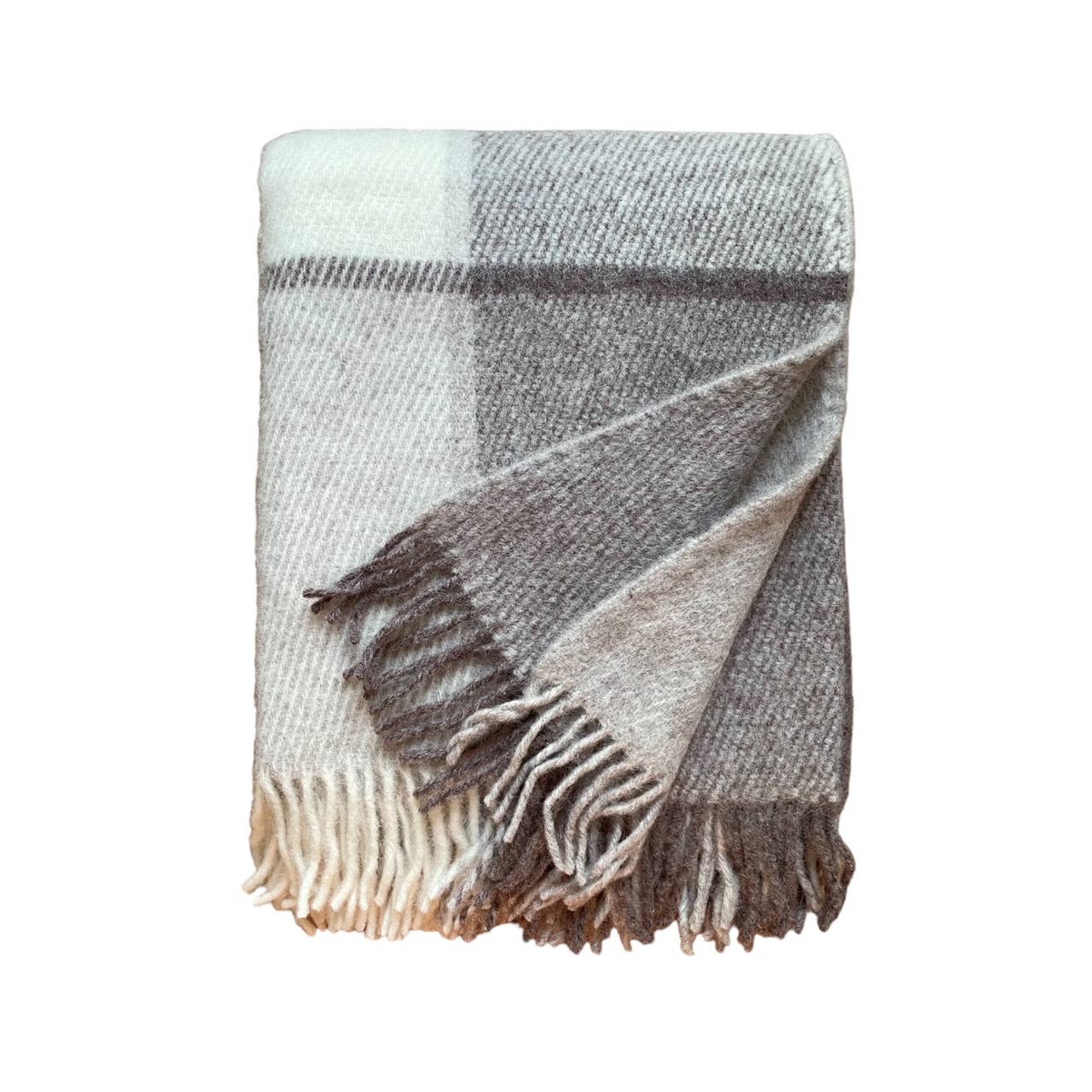 WoolOnly - Wholesale Throw blanket - Wool plaid tartan check (Solid Sand 170x220 cm)