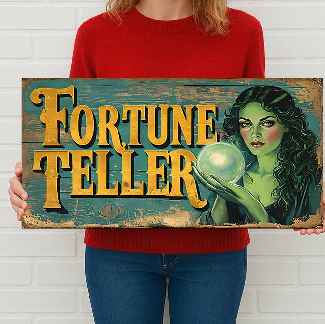 Spåkone Metalskilt – Vintage Mystisk Håndlæsning Kunst for engroshandel hos The British Metal Signs Company