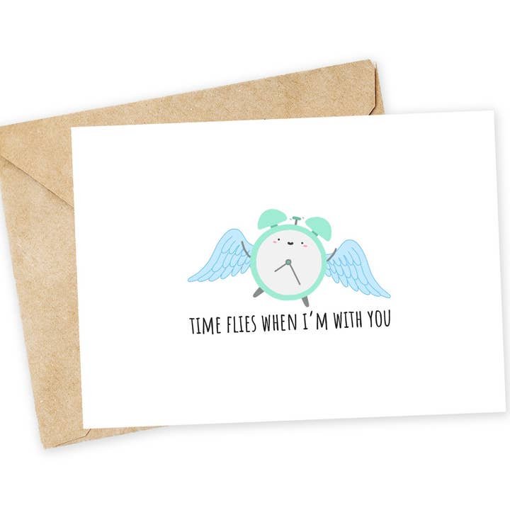 Time Flies Couples Valentine's Greeting Card for wholesale by Chewy Lemon Studio