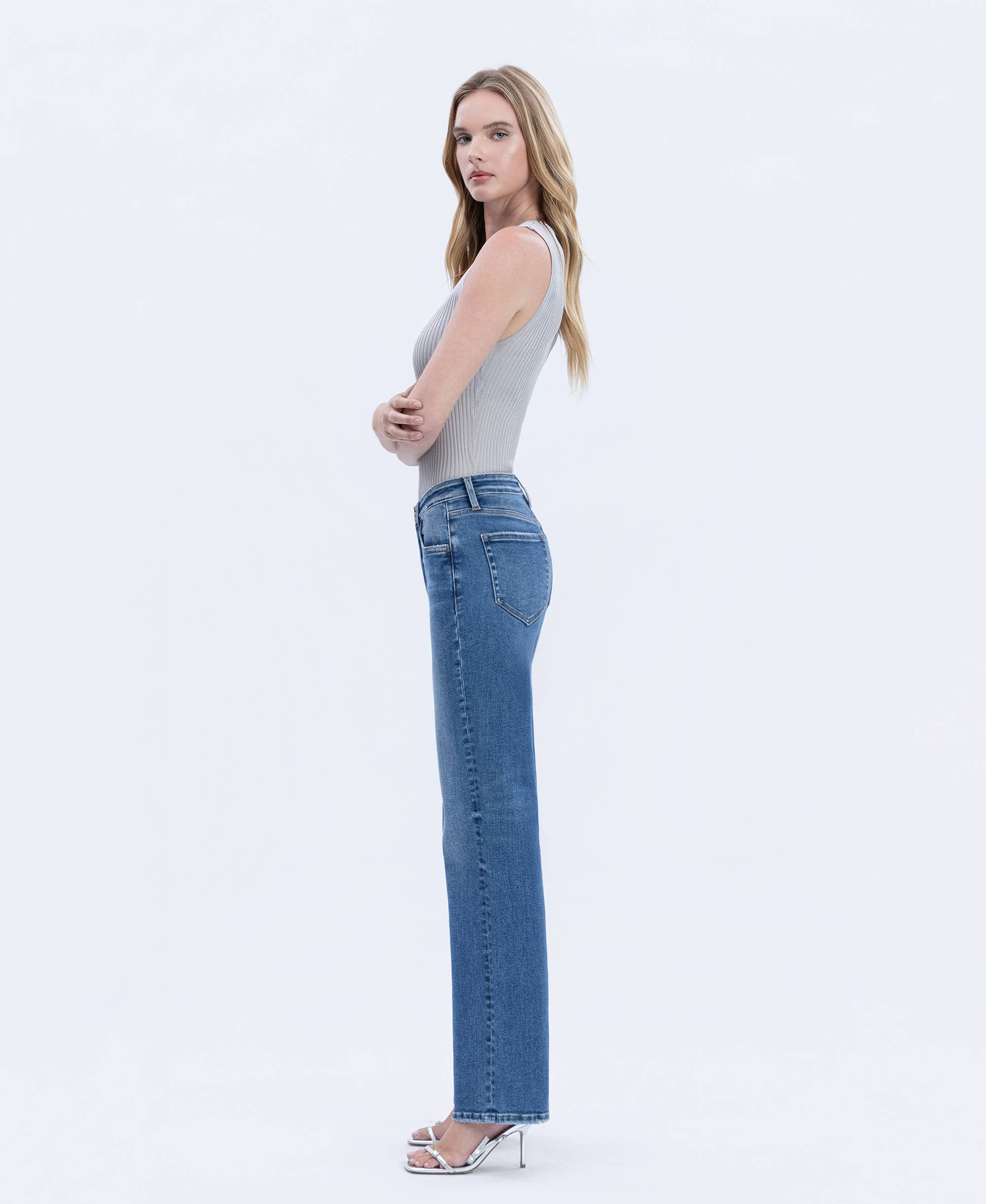 DREAMLAND HIGH RISE FULL LENGTH SLIM WIDE JEANS T6502 for wholesale on Faire6