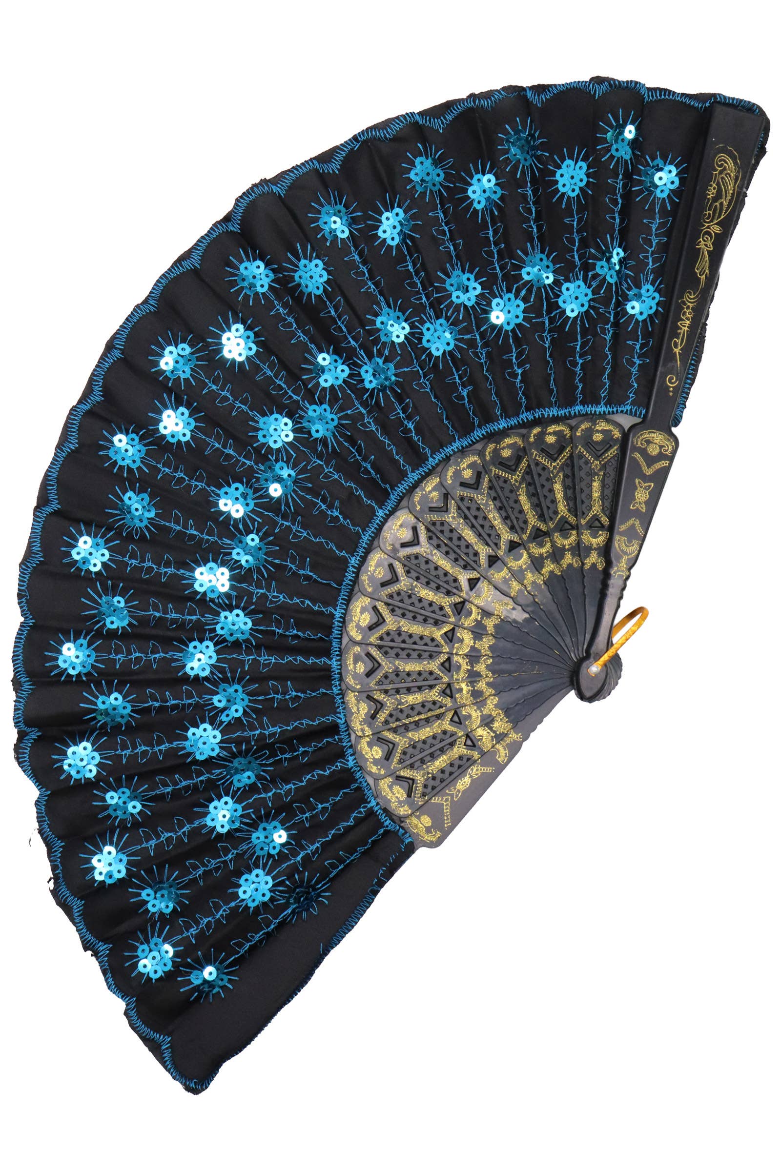 Assorted Black Floral Sequins Hand-held Folding Fan for wholesale on Faire9