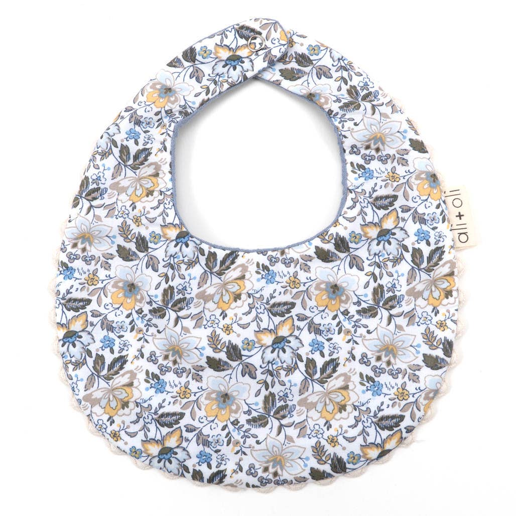 Ali+Oli - Wholesale Baby Bib - Baby - Muslin Cotton Reversable Baby Bib (Blue/Flowers)3