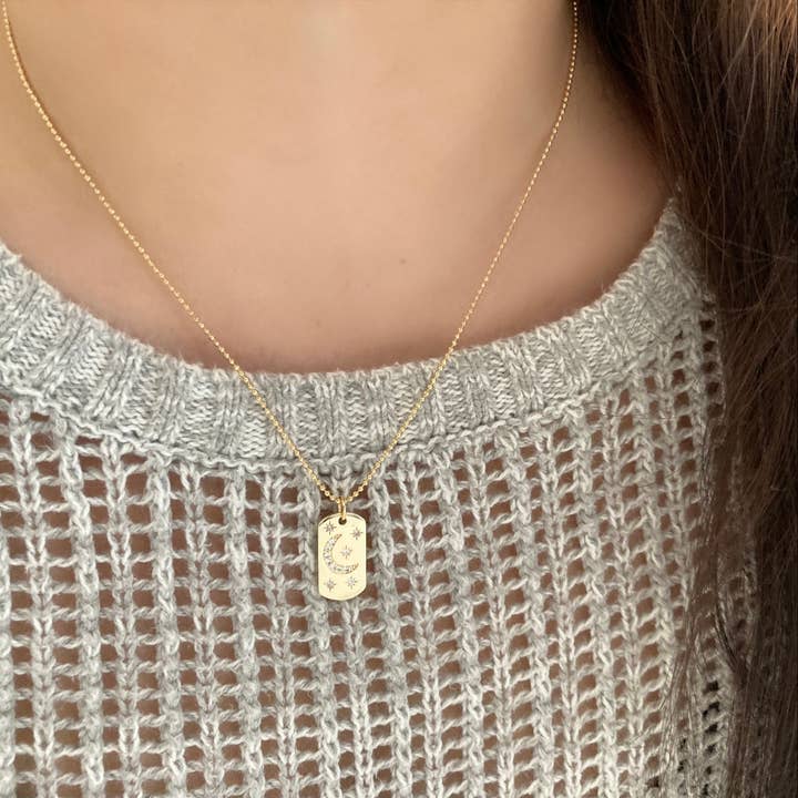 Amady Jewelry - Wholesale Pendant/Charm Necklace - Half Moon Crescent Star Medallion 18K gold dog tag necklace