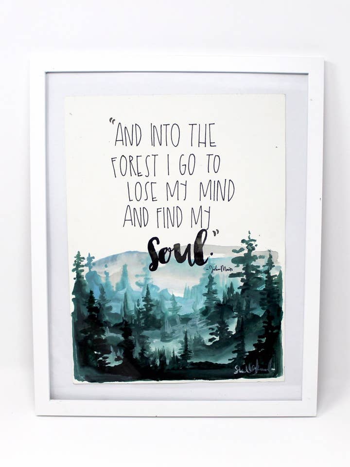 Ind i skoven - John Muir Citat Art Print for engroshandel hos Shelby Kregel Art and Design