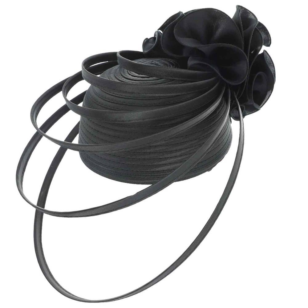 anbfashion - Wholesale Fascinator Hat - Women's - Dressy Rose Pillbox Braid Hat Floating Ribbon Trim 27000