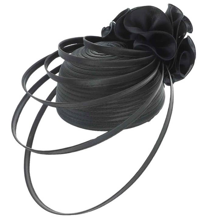 anbfashion - Wholesale Fascinator Hat - Women's - Dressy Rose Pillbox Braid Hat Floating Ribbon Trim 2700
