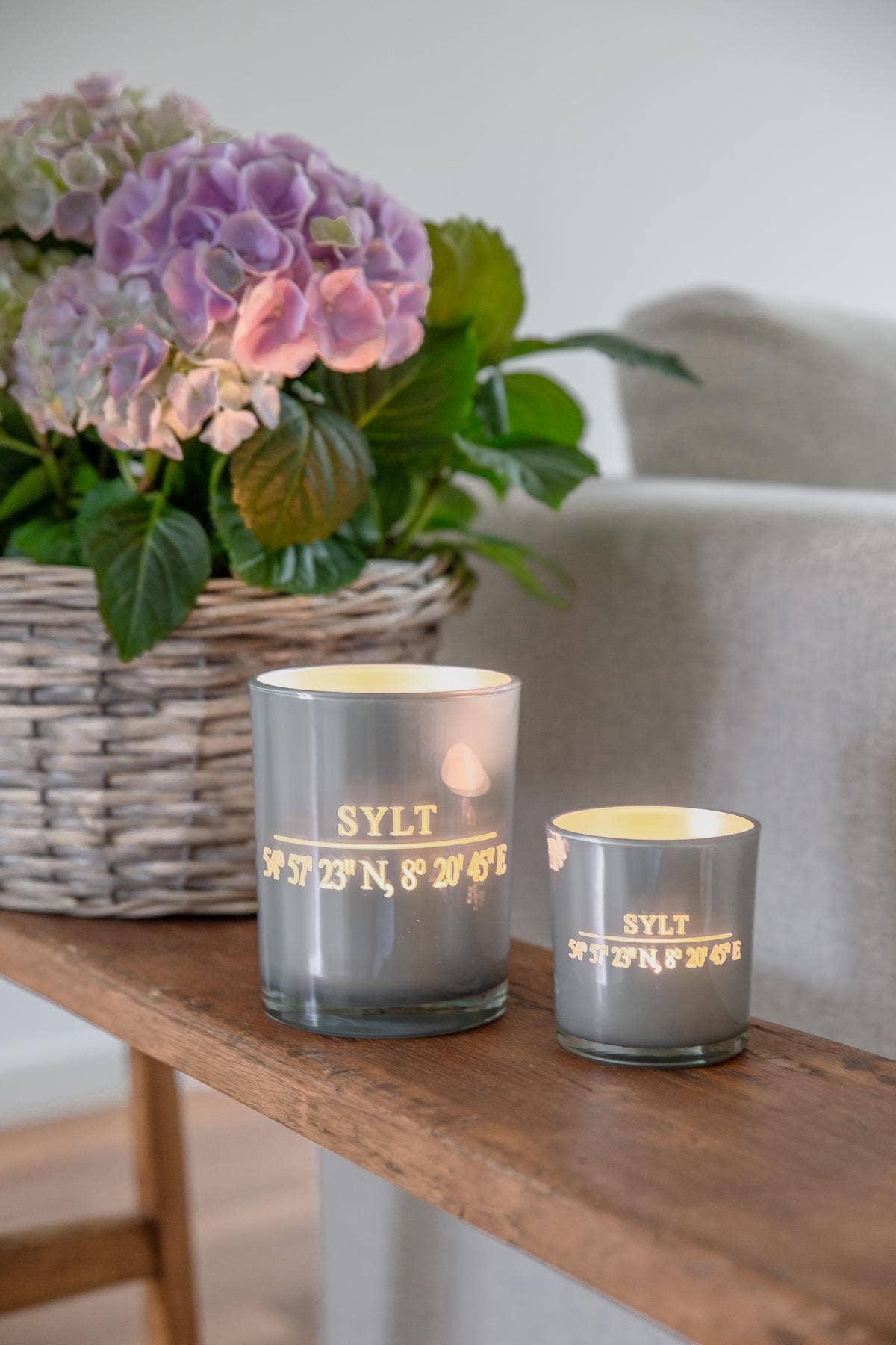 EDZARD – Engroshandel Lyseholder – Sæt med 2 grå fyrfadsglas Sylt (højde 8 cm, Ø 7,5 cm)6