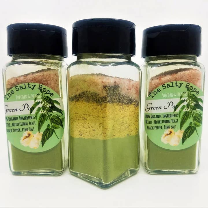 Green Pop Popcorn Seasoning for wholesale by The Salty Rose
