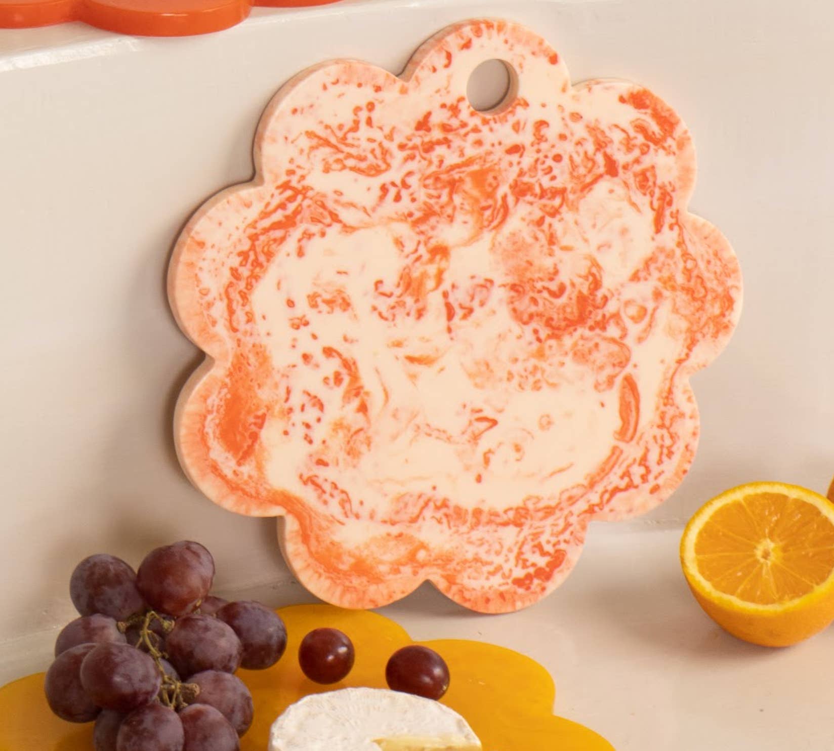 Casa Amarosa - Wholesale Cheese Board - Scallop Resin Cheese Charcuterie Board Ivory Pink - 9 Inches