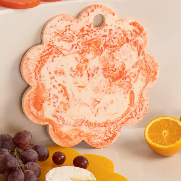 Casa Amarosa - Wholesale Cheese Board - Scallop Resin Cheese Charcuterie Board Ivory Pink - 9 Inches0