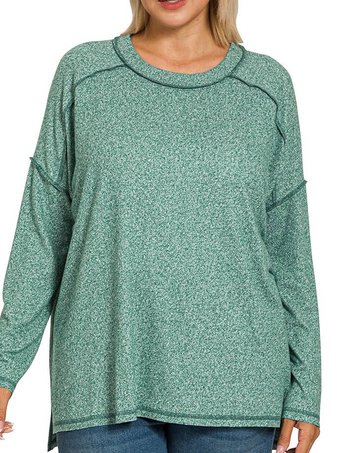 Plus Soft Melange Hacci Exposed Seam Hi-low Tee for wholesale by Vanilla Monkey