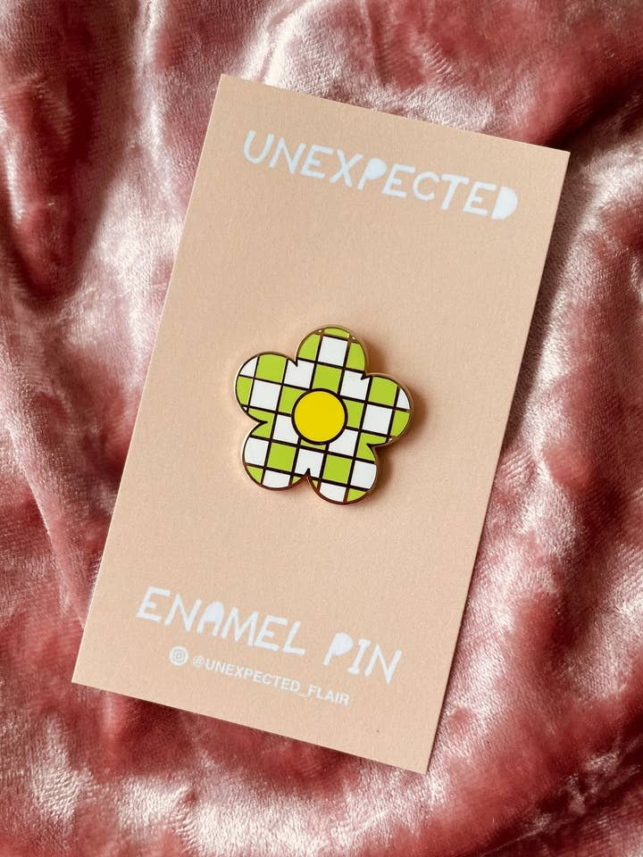 Grüne karierte Blume Emaille Pin für den Großhandel von Unexpected Flair