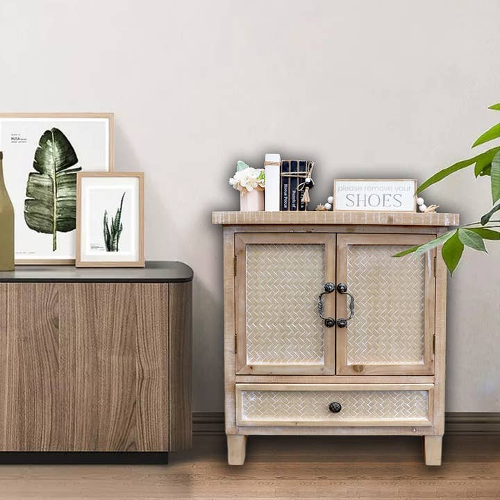 Farmhouse Wood Storage Cabinet with 1 Drawer and 2 Doors for wholesale by Paris Loft Inc