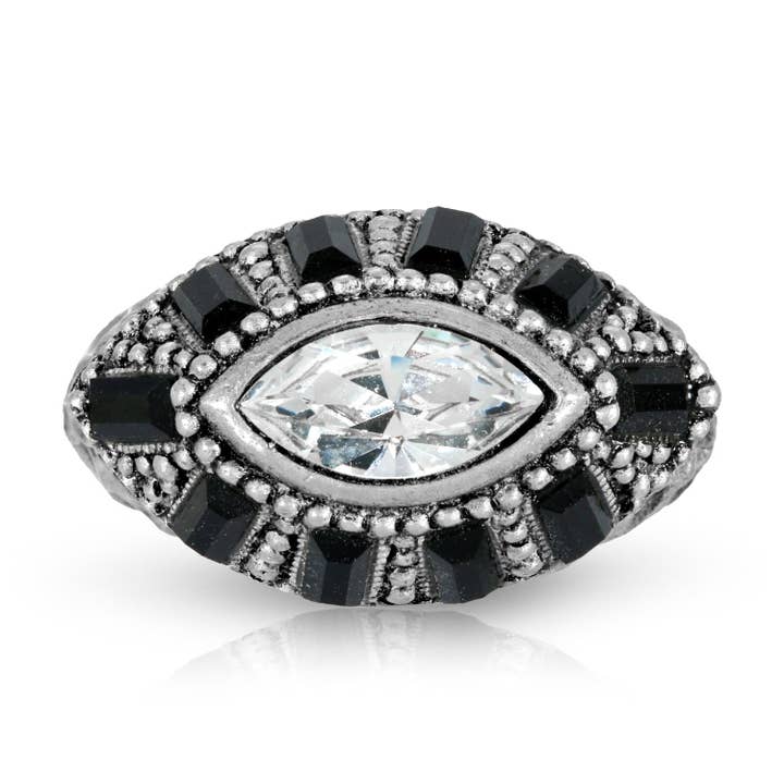 1928 Jewelry Honora Hammered Black & Clear Crystal Ring for wholesale by 1928 Jewelry