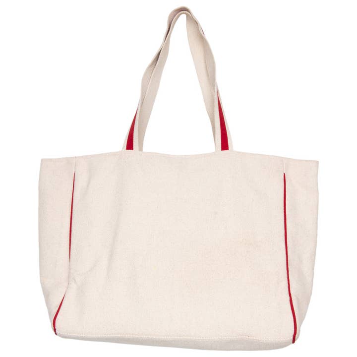 Beige Canvas Baseball Oversized Happy Face Tote Bag for Women for wholesale on Faire