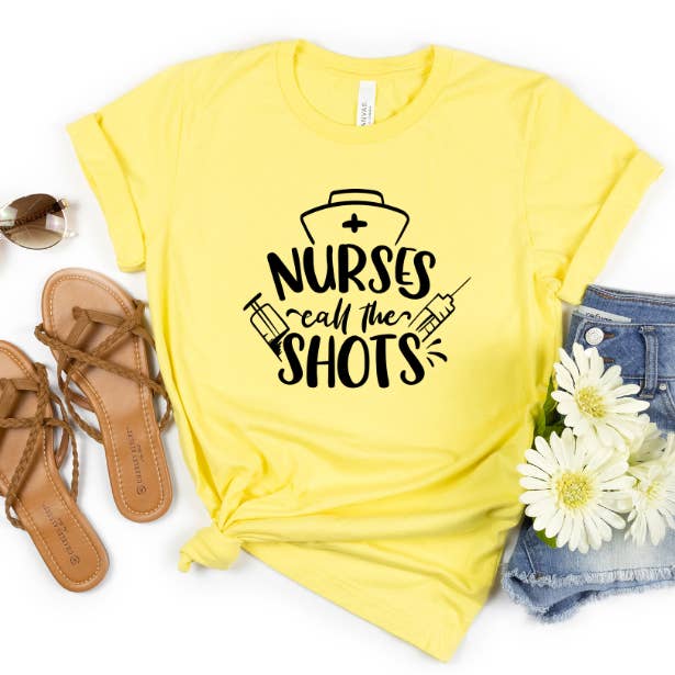 Women's Graphic Tee, Nurses Call the Shots for wholesale by Crafty Mamas Creationz