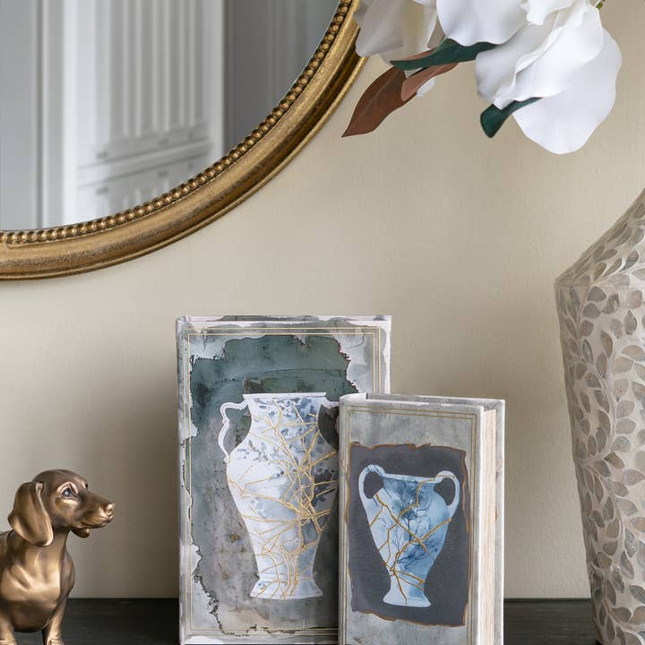 Set of 2 Decorative Book Boxes with Vase Motifs for wholesale by VTNG50