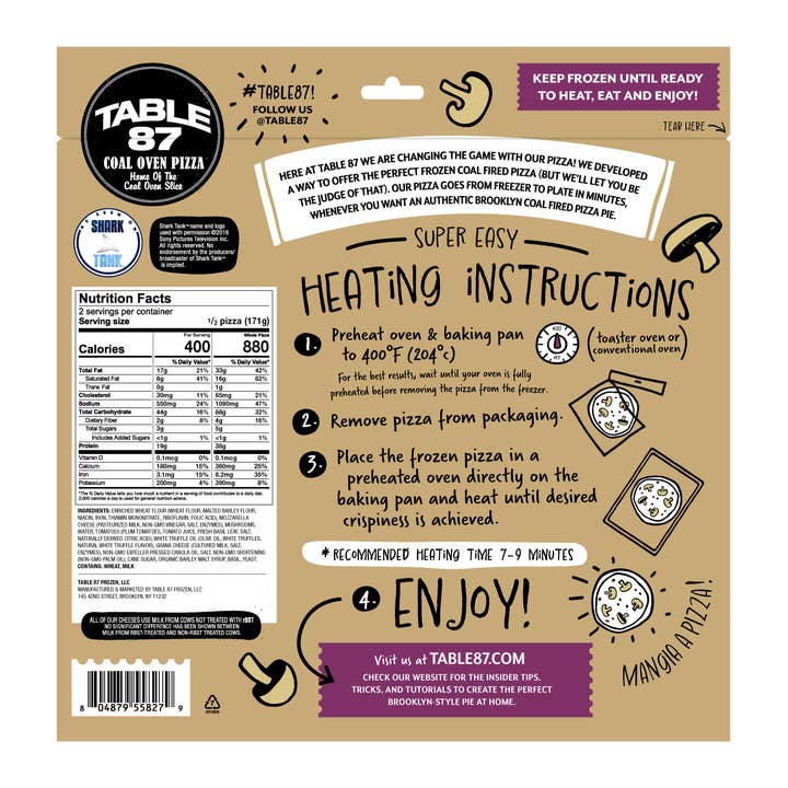 Table 87 - Wholesale Shelf Stable Prepared Meal - Coal Oven Mushroom Truffle 10" Pizza