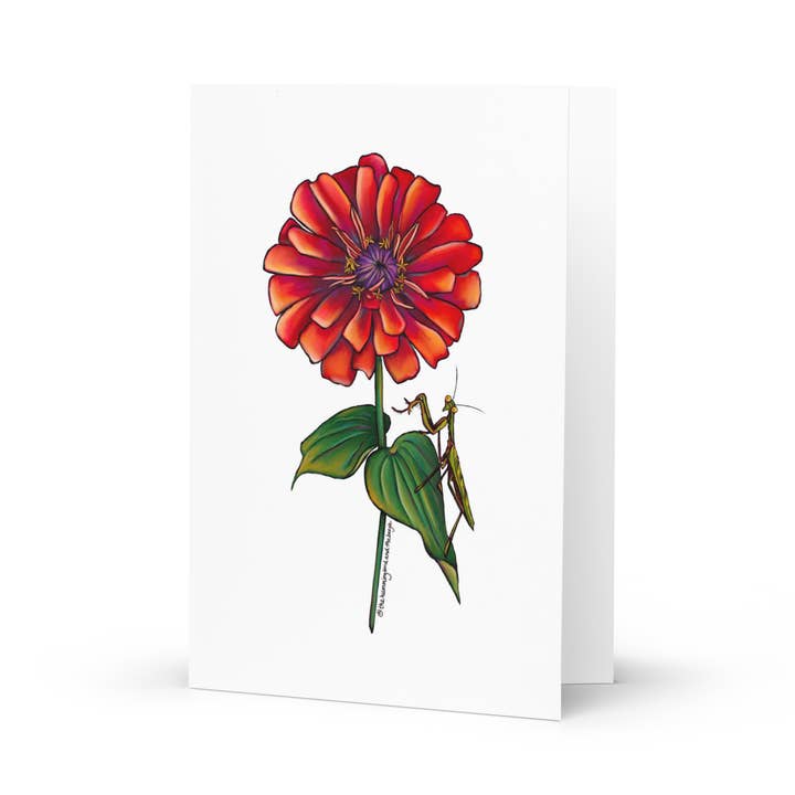 Zinnia and Friend Greeting Card (Single Card) for wholesale by The Hummingbird and The Beagle