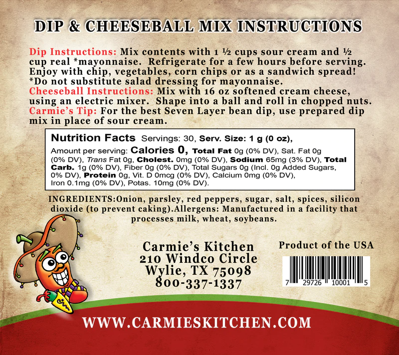 Carmie's Kitchen - Wholesale Dip - Mañana Mexican Dip Mix2